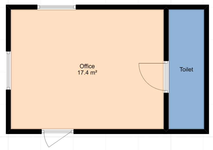 A basic floor plan with a good size office area and then a small toilet/bathroom area to the right.