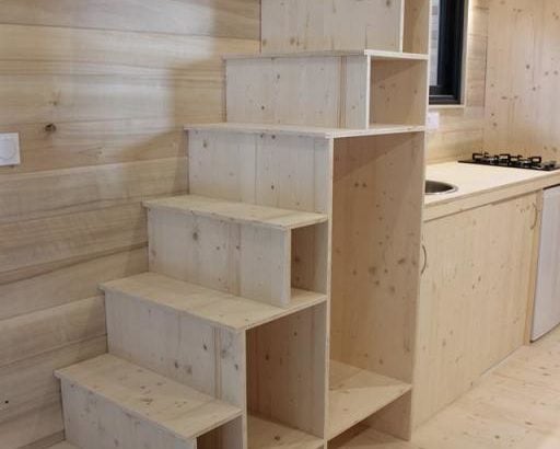 Tansu stairs for good storage levels, plus kitchen in the background.